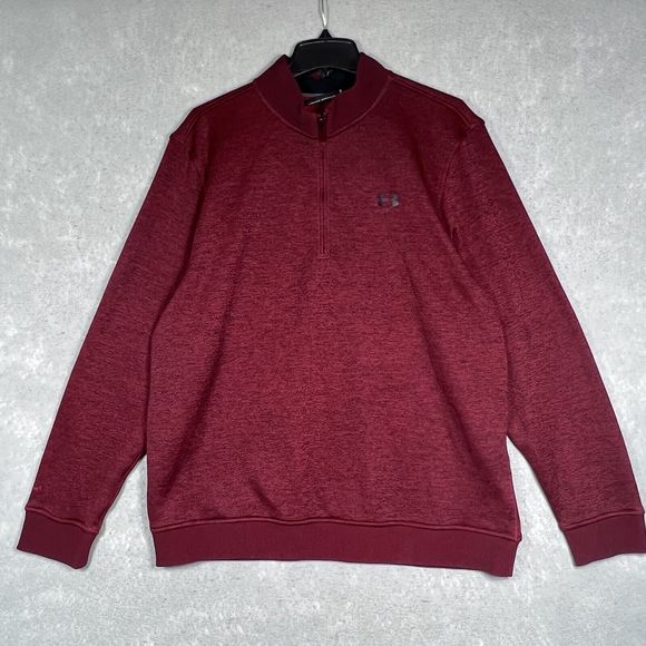 Under Armour Pullover Sweater Men’s XL Red Cold Gear 1/2 Zip Loose Fit Fleece - Picture 1 of 14